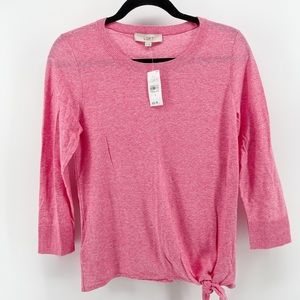 Loft Women’s Pullover Sweater Pink Marled Knit 100% Cotton Tied Front S New